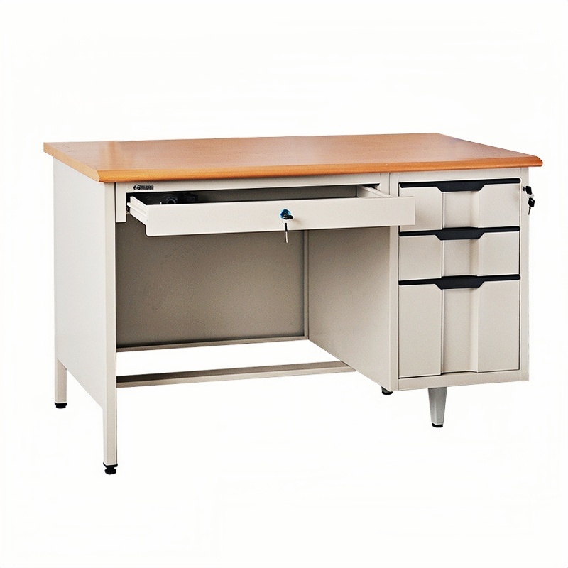 Modern Steel Office Desk with Lockable Drawers & Swing Doors
